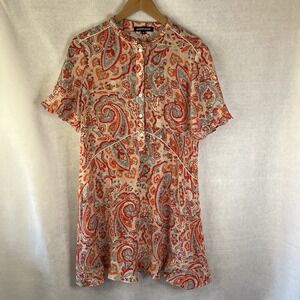 Women's Dress Tunic Style 100% Silk Sz XL Paisley Print Front Buttons
